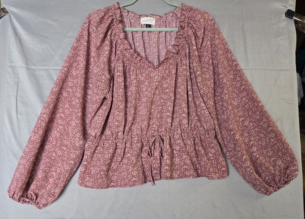 Universal Thread Blouse Womens Medium Pink Floral Ruffle V Neck Peplum Top